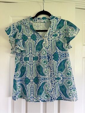 Boutique Women's Blue & Green Paisley Short-Sleeve Blouse
